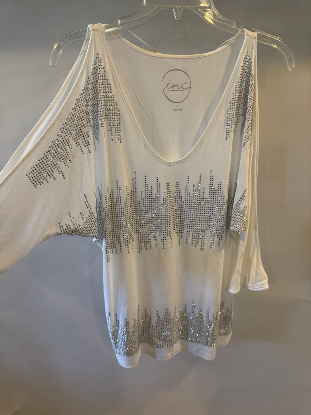 INC International Concepts White Cold-Shoulder Sequin-Embellished Tunic